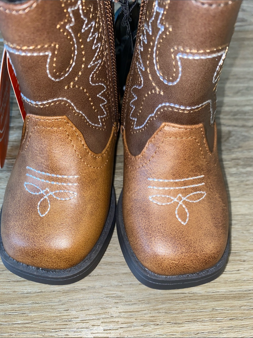 wonder nation Brown Kids Western Booties with White Stitching - Picture 3 of 5